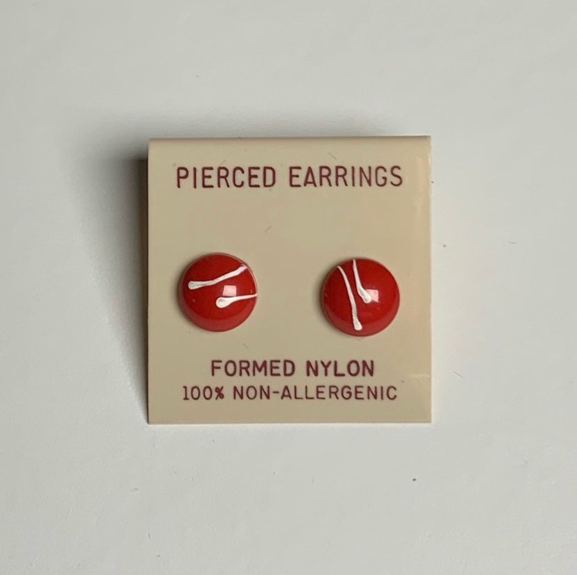 Red with White Design Nylon Vintage Earrings